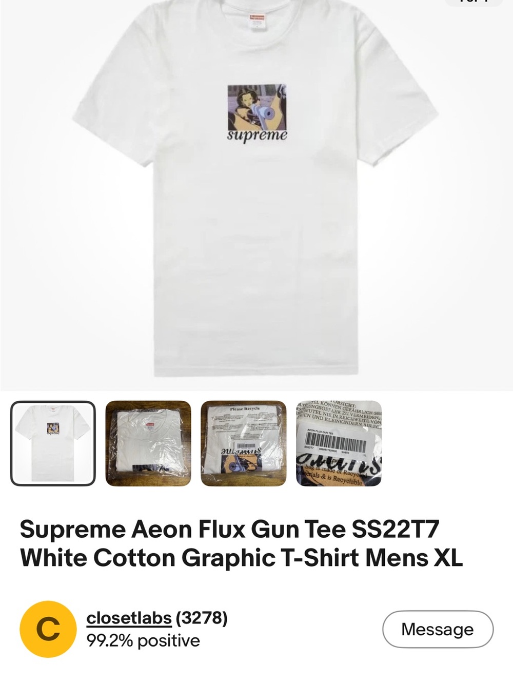 Supreme White Aeon Flux Gun Graphic Tee - Men's M